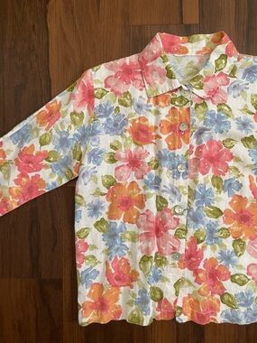 Marc Ware vintage floral print shirt linen cotton spring button up Easter casual